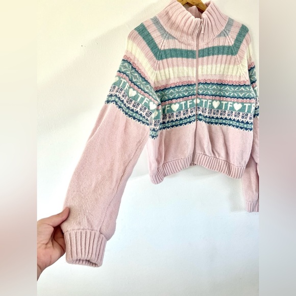 Teddy Fresh Merino Wool Blend Pink Fairisle Full Zip Knit Cardigan Sweater XL - Picture 3 of 11